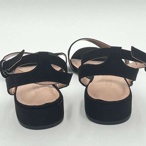 Black Strappy Low Heel Sandal Open Toe Ankle Strap Slingback Chunky Heel Shoes - Picture 4 of 6